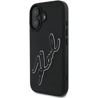 Custodia per Apple iPhone 16, Karl Lagerfeld, 3D Rubber Signature, Nera — 3