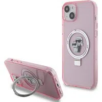 Custodia MagSafe per Apple iPhone 15, Karl Lagerfeld, Ring Stand Karl & Choupette, Rosa — 3