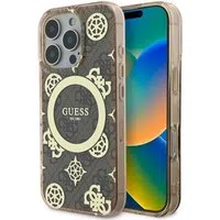 Custodia MagSafe per Apple iPhone 16 Pro, Guess, IML Peony su sfondo 4G, Marrone — 3