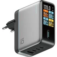 Caricatore da rete con cavo USB-C Cuktech AD1204U Display, 120W, 6A, 1 x USB-A - 2 x USB-C, Argento