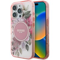 Custodia MagSafe per Apple iPhone 16 Pro Max, Guess, IML Flower & Tonal Circle, Rosa