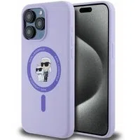 Custodia MagSafe per Apple iPhone 15 Pro Max, Karl Lagerfeld, Silicone Ring Karl & Choupette, Viola — 3