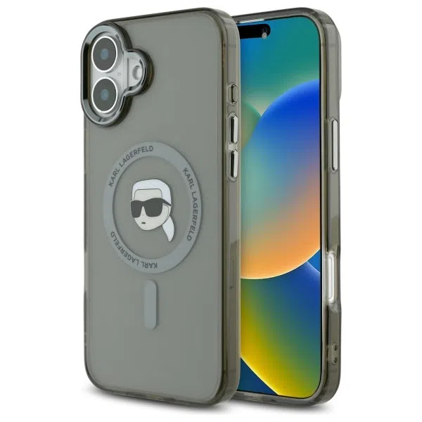 Custodia MagSafe per Apple iPhone 16, Karl Lagerfeld, IML Metal Karl's Head, Nera — 2