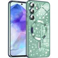 Custodia MagSafe per Samsung Galaxy A55 5G A556, Techsuit, Luxury Glitter, Verde Chiaro