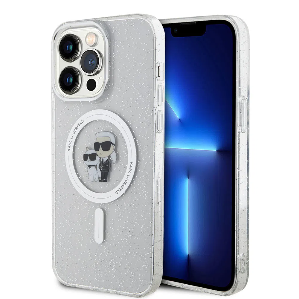 Custodia MagSafe per Apple iPhone 15 Pro Max, Karl Lagerfeld, Glitter Karl & Choupette, Trasparente — 2