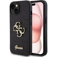 Custodia per Apple iPhone 15, Guess, Glitter Big 4G Script, Nera — 3
