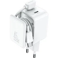 Caricabatterie Rete con Cavo USB-C Joyroom JR-TCL05, 45W, 3A, 2 x USB-C, Bianco — 3