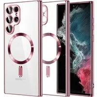 Custodia MagSafe per Samsung Galaxy S22 Ultra 5G S908, Techsuit, Luxury Crystal, Rosa — 3