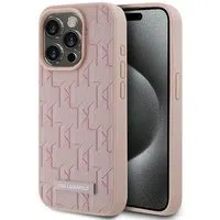 Custodia MagSafe per Apple iPhone 15 Pro Max, Karl Lagerfeld, Logo Metallico Monogramma, Rosa — 3