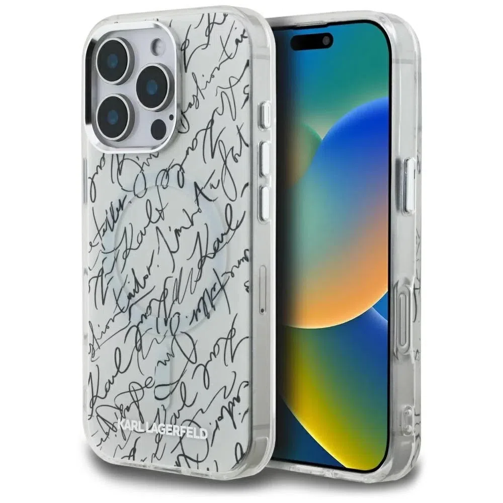 Custodia MagSafe per Apple iPhone 16 Pro Max, Karl Lagerfeld, IML Karl Script Pattern, Bianca — 2