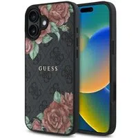 Custodia MagSafe per Apple iPhone 16, Guess, 4G Flowers Print, Nera — 3