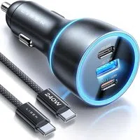 Caricabatterie Auto con Cavo USB-C Lisen, 170W, 5A, 1 x USB-A - 2 x USB-C, Nero YL0224010001 — 3