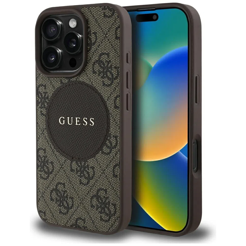 Custodia MagSafe per Apple iPhone 16 Pro Max, Guess, 4G Circle Classic Logo, Marrone — 2