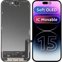 Display con Touchscreen MP compatibile con Apple iPhone 15, con Cornice, Versione Soft OLED FHD IC Movable, Nero — 3