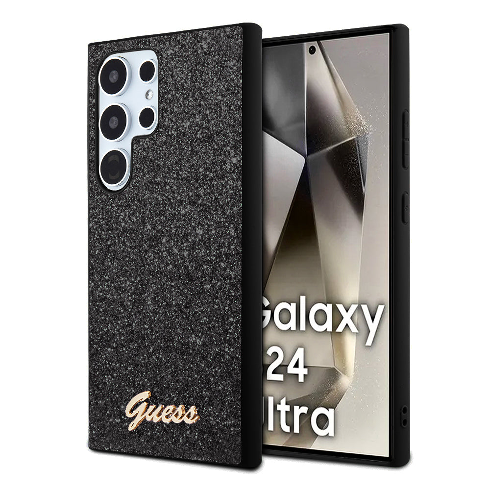 Guess Custodia per Samsung Galaxy S24 Ultra S928, Guess, Glitter Script, Nera