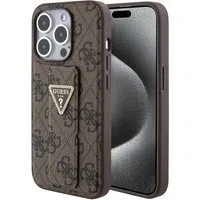 Custodia per Apple iPhone 15 Pro, Guess, Grip Stand 4G Triangle Strass, Marrone — 3