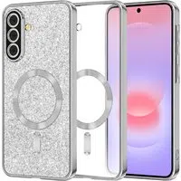 Custodia MagSafe per Samsung Galaxy A37 5G, Techsuit, Luxury Glitter, Argento — 3