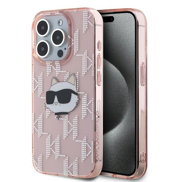 Karl Lagerfeld Custodia per Apple iPhone 15 Pro Max, Karl Lagerfeld, IML Luxury Monogram Choupette's Head, Rosa