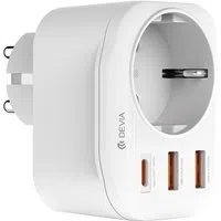 Caricabatterie Rete DEVIA WW09-F-PD, 20W, 3A, 2 x USB-A - 1 x USB-C - 1 x Schuko, Bianco — 3