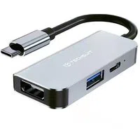 Hub USB-C Techsuit H4 TurboChargeX, 3in1, Grigio — 3