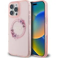 Custodia MagSafe per Apple iPhone 16 Pro Max, Guess, IML Flowers Wreath, Rosa — 3