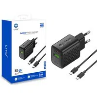 Caricabatterie Rete Con Cavo USB-C Lito LC19T, 30W, 3A, 1 x USB-A - 1 x USB-C, Nero — 3