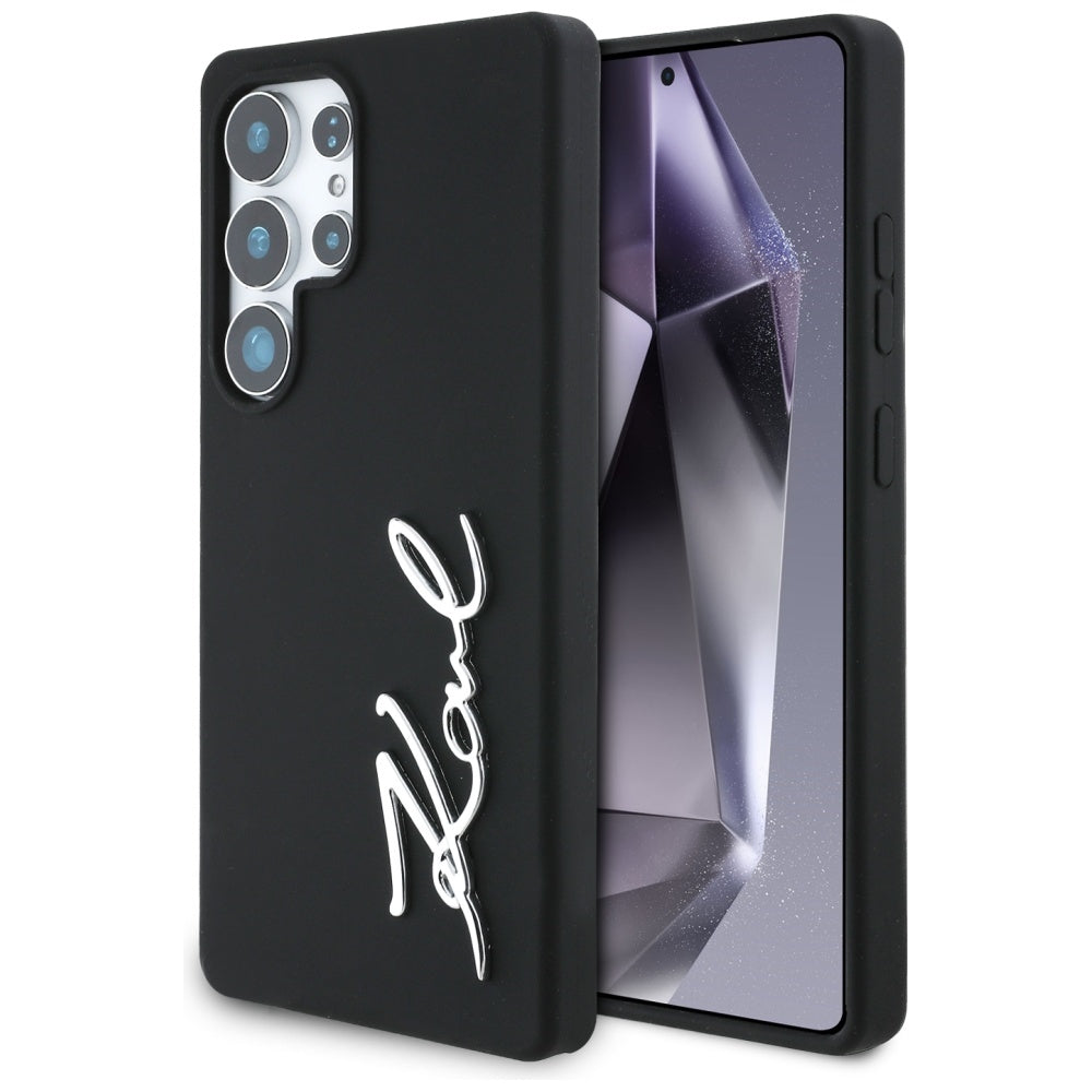 Karl Lagerfeld Custodia per Samsung Galaxy S25 Ultra S938, Karl Lagerfeld, Silicone Sign Metal Logo, Nera