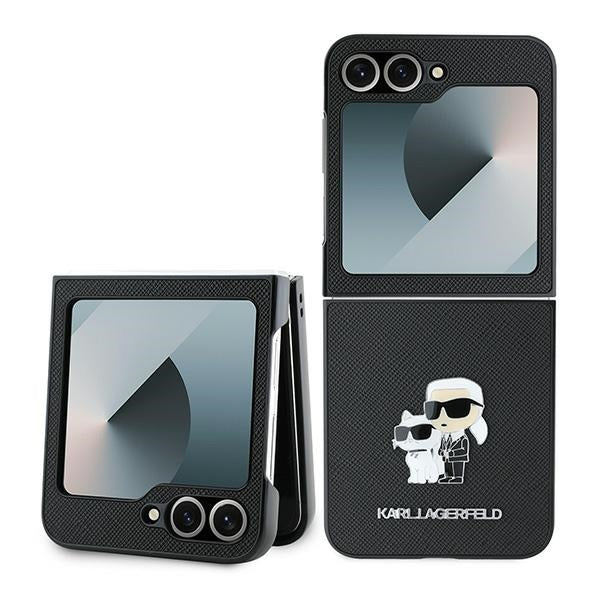 Karl Lagerfeld Custodia per Samsung Galaxy Z Flip7 FE F761 / Z Flip6 F741, Karl Lagerfeld, Saffiano Karl & Choupette Metal, Nera