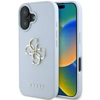Custodia per Apple iPhone 16, Guess, Grained Big 4G Logo Small Classic Logo, Blu — 3