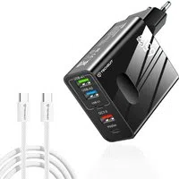 Caricabatterie Rete con Cavo USB-C Techsuit CHC1 PentaXPower, 25W, 3A, 3 x USB-A - 2 x USB-C, Nero — 3