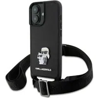 Custodia per Apple iPhone 16, Karl Lagerfeld, Saffiano Crossbody Metal Pin Karl & Choupette, Bianca — 3