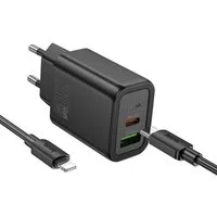 Caricabatterie da rete con cavo USB-C HOCO N61, 20W, 3A, 1 x USB-A - 1 x USB-C, Nero — 3
