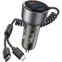 Caricabatterie Auto con Cavo USB-C / Lightning Yesido Y58 Display, 60W, 3A, 1 x USB-A - 1 x USB-C, Grigio — 3