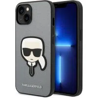 Custodia per Apple iPhone 14 Plus, Karl Lagerfeld, Saffiano Karl's Head, Argento — 3