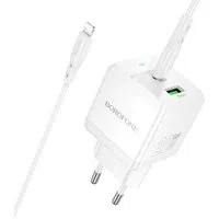 Caricabatterie da Rete con Cavo Lightning Borofone BN19 Intenso, 20W, 3A, 1 x USB-A - 1 x USB-C, Bianco — 3