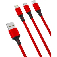 Cavo di Ricarica USB-A - Lightning / microUSB / USB-C XO Design NB173 3in1, 18W, 1.2m, Rosso — 3