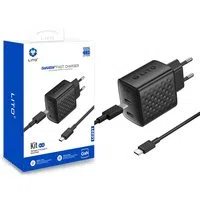 Caricabatterie da Rete con Cavo USB-C Lito LC22T, 45W, 3A, 2 x USB-C, Nero — 3