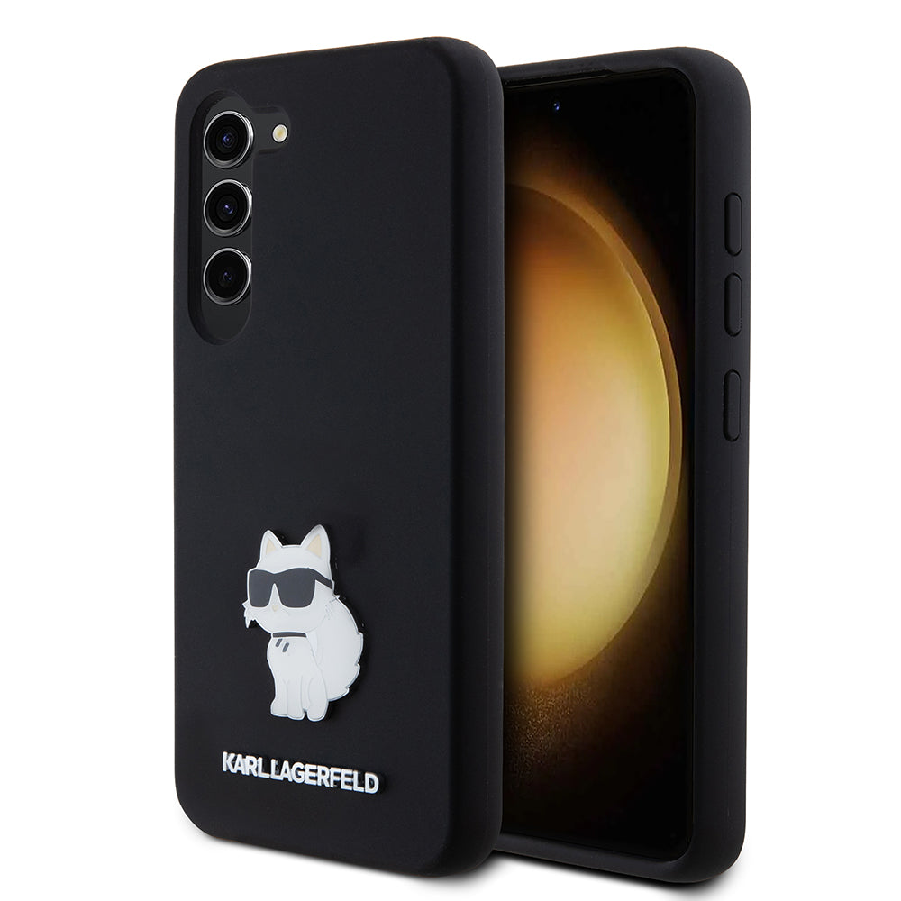 Karl Lagerfeld Custodia per Samsung Galaxy S23 S911, Karl Lagerfeld, Silicone Choupette Metal, Nera