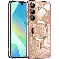 Custodia MagSafe per Samsung Galaxy A16 5G A166 / A16 4G A165, Techsuit, Luxury Glitter, Rosa Dorato — 3