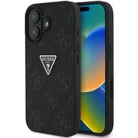 Custodia per Apple iPhone 16, Guess, Hot Stamp 4G Pattern Triangle Logo, Nera — 3