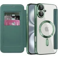 Custodia MagSafe per Apple iPhone 16 Plus, Techsuit, SmartMag Book, Verde — 3