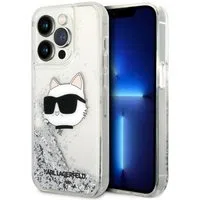 Custodia per Apple iPhone 14 Pro, Karl Lagerfeld, Glitter Choupette's Head, Argento — 3