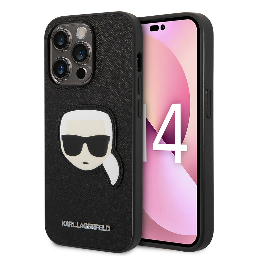 Karl Lagerfeld Custodia per Apple iPhone 14 Pro, Karl Lagerfeld, Saffiano Karl's Head, Nera