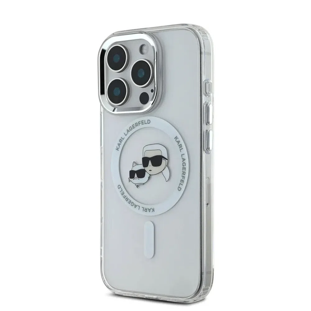 Custodia MagSafe per Apple iPhone 16 Pro, Karl Lagerfeld, IML Metal Karl & Choupette's Heads, Bianca — 2