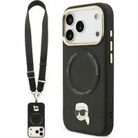 Custodia MagSafe per Apple iPhone 17 Pro Max, Karl Lagerfeld, Big Strap Karl Metal Logo, Nera — 3