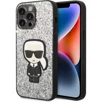 Custodia per Apple iPhone 14 Pro Max, Karl Lagerfeld, Glitter Flakes Ikonik Karl, Argento — 3