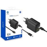 Caricabatterie Rete con Cavo USB-C Lito LC25T, 65W, 3.25A, 1 x USB-A - 2 x USB-C, Nero — 3