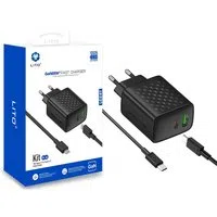 Caricabatterie Rete con Cavo USB-C Lito LC24T, 65W, 3.25A, 1 x USB-A - 1 x USB-C, Nero — 3