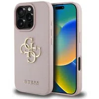 Custodia per Apple iPhone 16 Pro, Guess, Grained Big 4G Logo Small Classic Logo, Rosa — 3