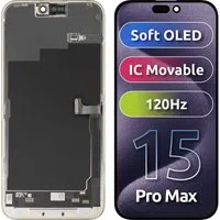 Display con Touchscreen MP compatibile con Apple iPhone 15 Pro Max, con Cornice, Versione Soft OLED FHD 120Hz IC Movable, Nero — 3